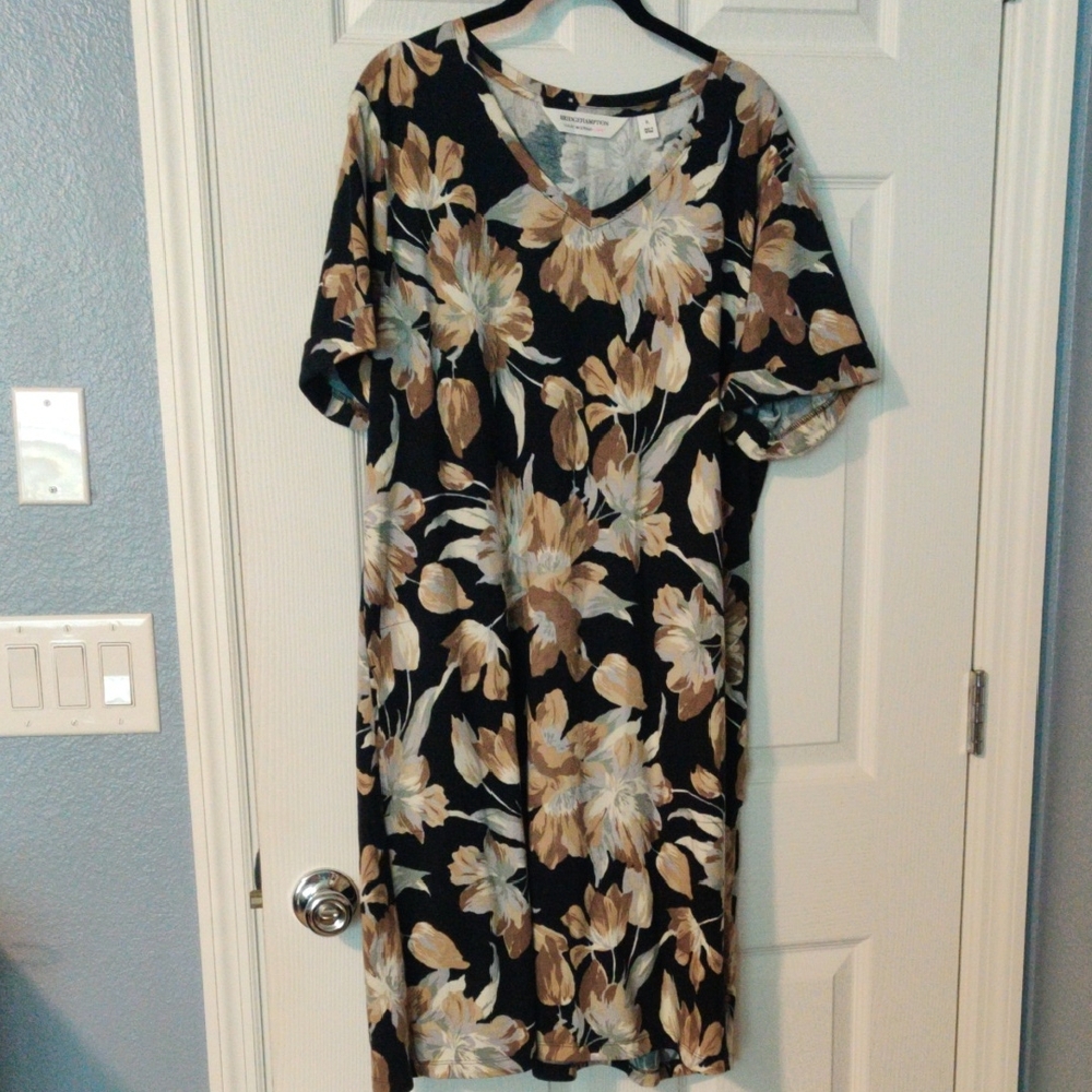 Isaac Mizrahi Black and Tan Floral Midi Dress